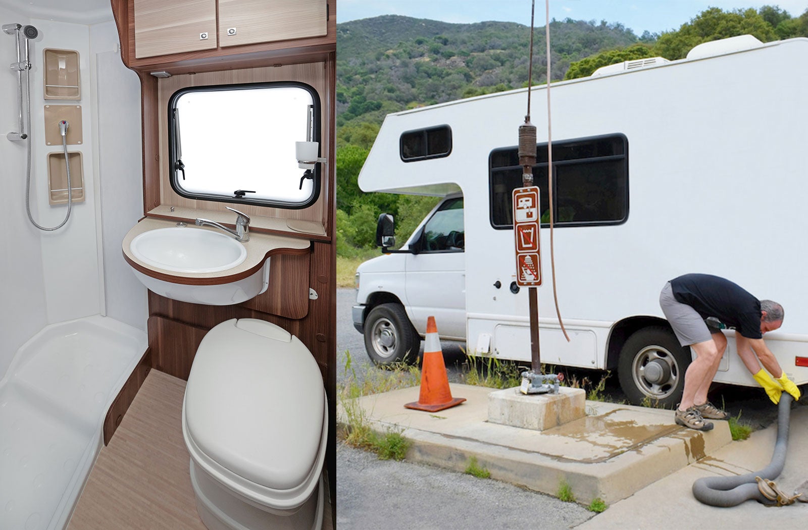 Portable RV/camper toilet and holding tank setup in Anchorage, Alaska