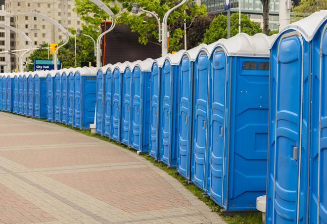 Seasonal porta potty units set up at a Anchorage, Alaska venue
